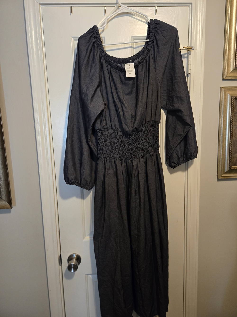 Ashley Stewart Black Smocked-Waist Maxi Dress